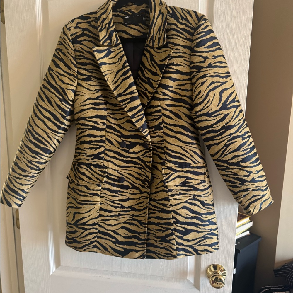 ASOS Black and Tan Zebra Print Double-Breasted Blazer